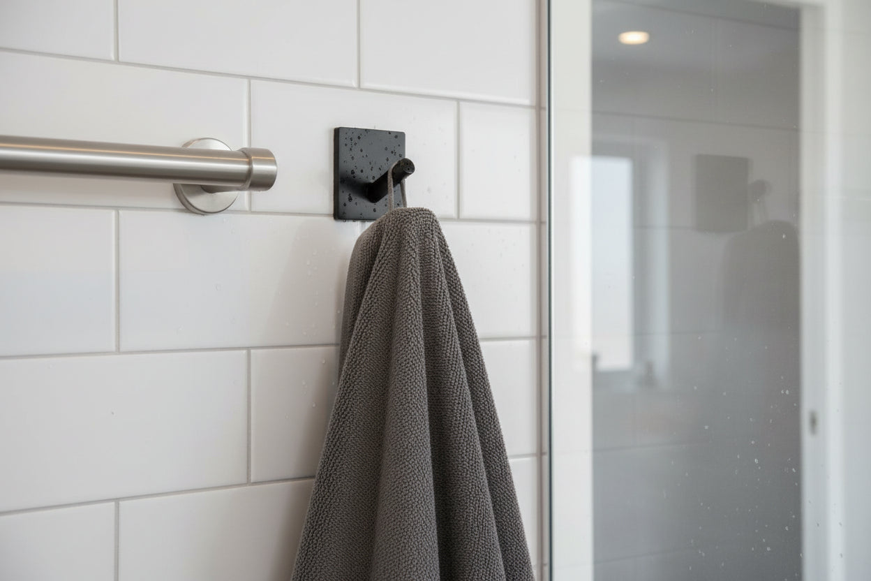 Design Haken Mini 30x30, 45x45 mm; Matt Schwarz, Edelstahl verchromt