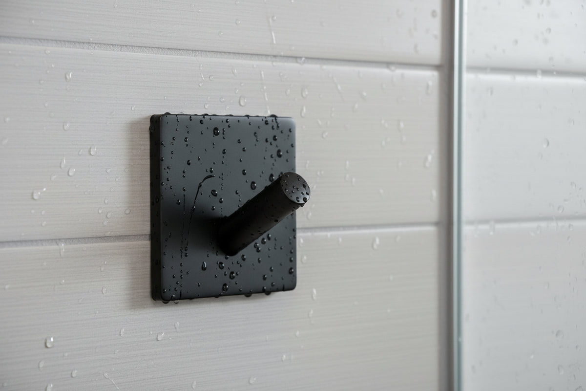 Design Haken Mini 30x30, 45x45 mm; Matt Schwarz, Edelstahl verchromt