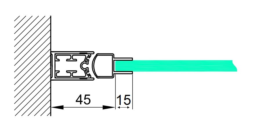 Drehbares Duschtürwandprofil für 8 mm Glas - Serie NLO60 - eckig - 1900 mm