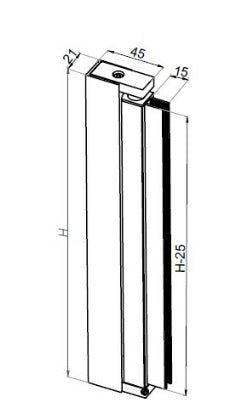 Drehbares Duschtürwandprofil für 8 mm Glas - Serie NLO60 - eckig - 1900 mm