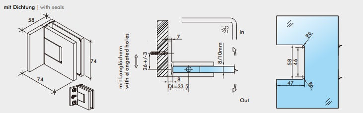 Pendeltürband mit Hebe-Senk Funktion 180°, Wandscharnier, Typ Nobiallo