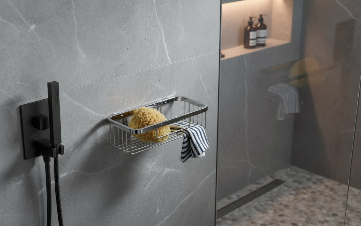 Schwammkorb verchromt rechteckig 205x104x60 mm VIGOUR one – Wandmontage