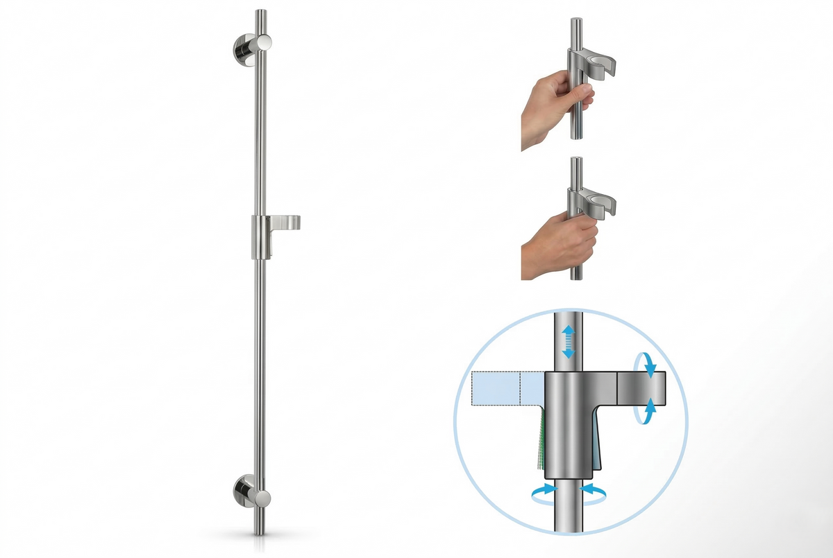 REGENWERK Vario-Tast Brausestange rund | 950 mm | Ø 20 mm | Messing verchromt | Tastgleiter