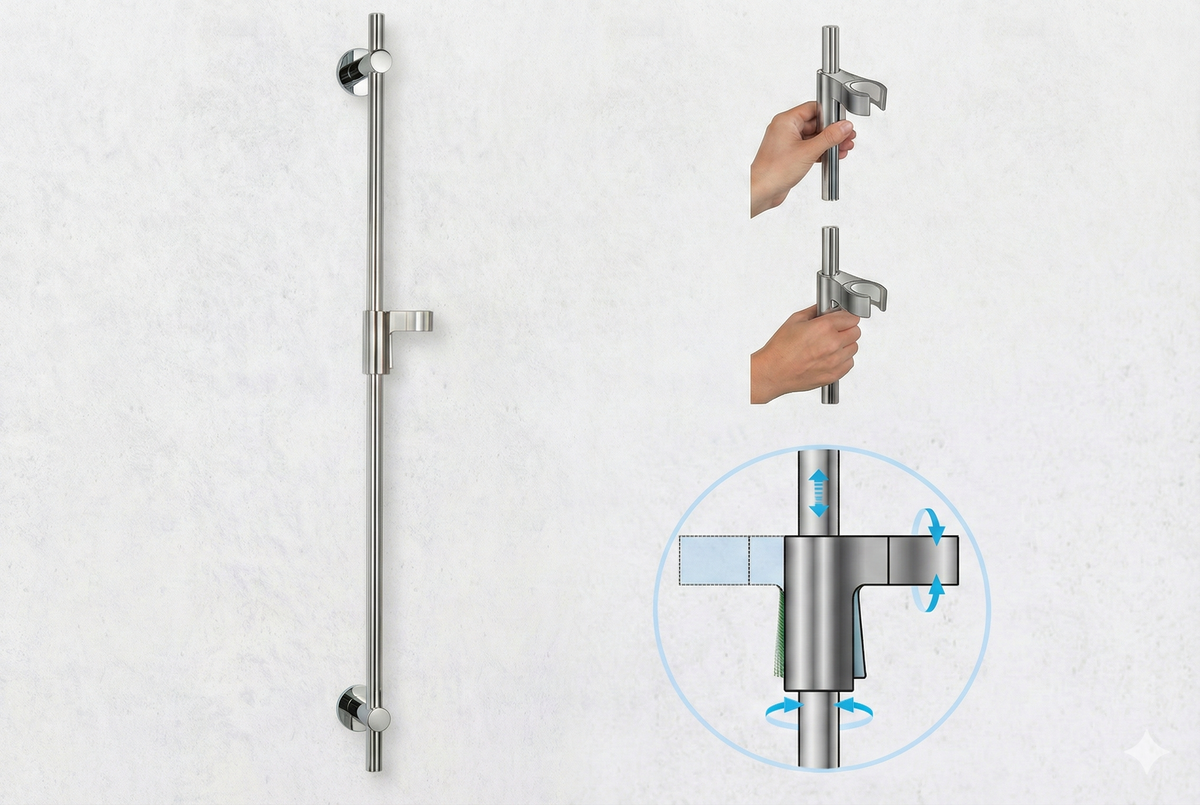 REGENWERK Vario-Tast Brausestange rund | 950 mm | Ø 20 mm | Messing verchromt | Tastgleiter