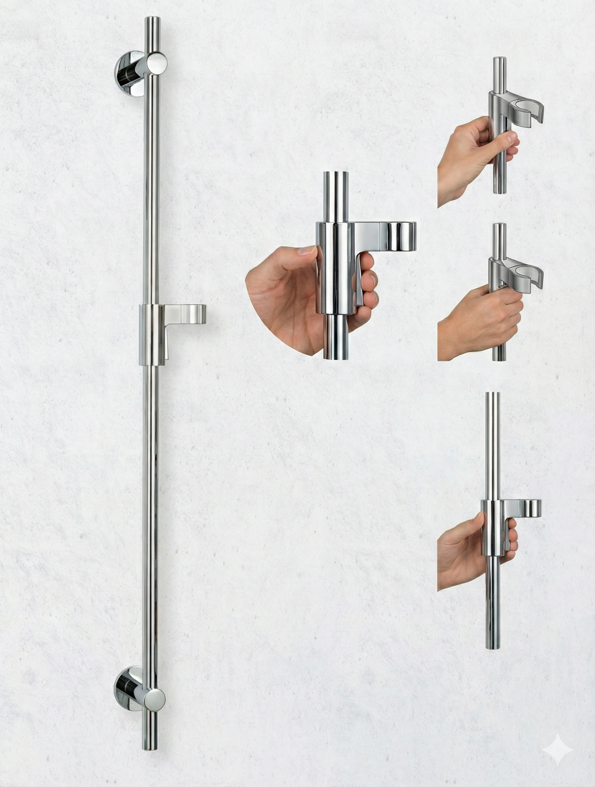 REGENWERK Vario-Tast Brausestange rund | 950 mm | Ø 20 mm | Messing verchromt | Tastgleiter