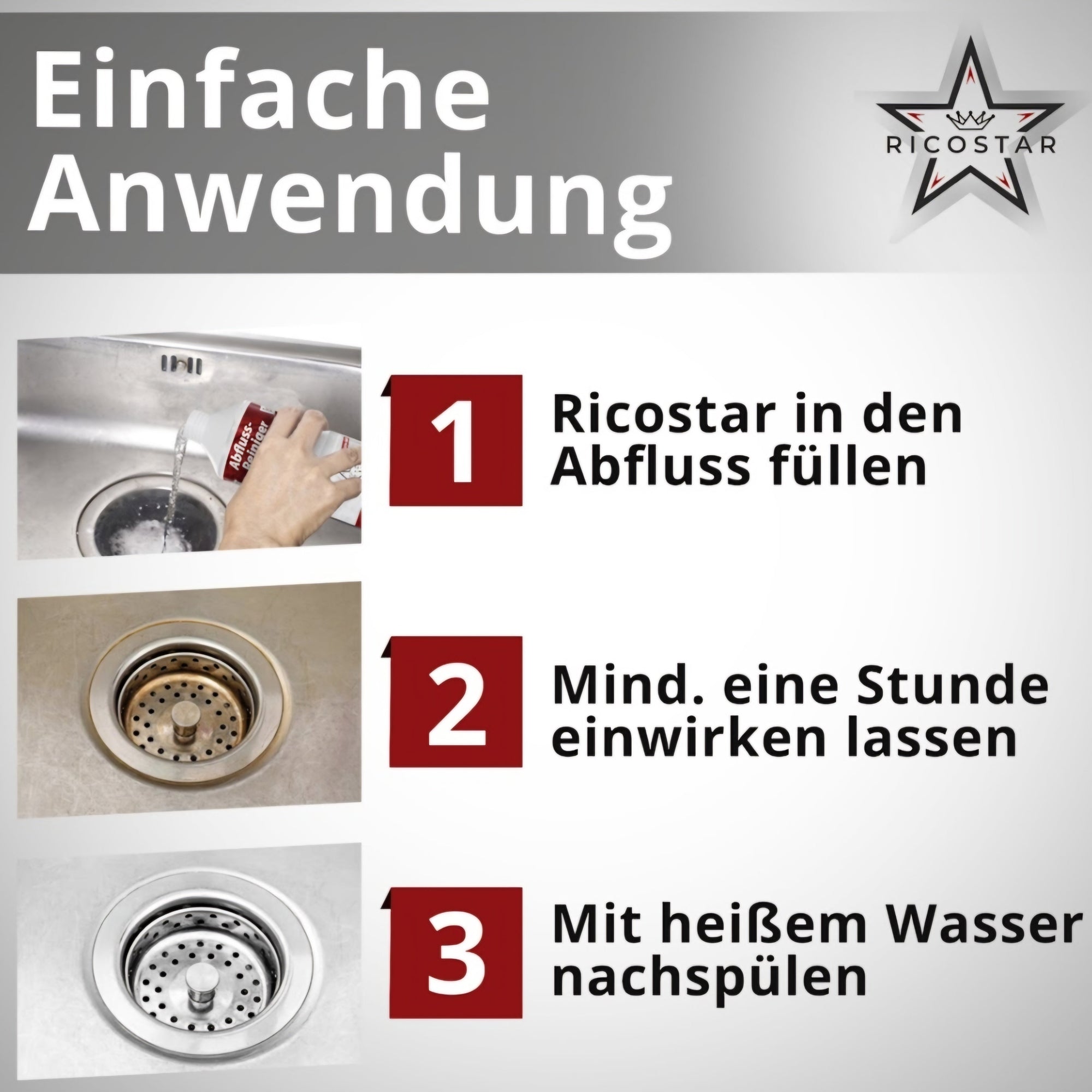 Ricostar Abflussreiniger für Dusche, Waschbecken, Badewannen und Küche, 1000 ml