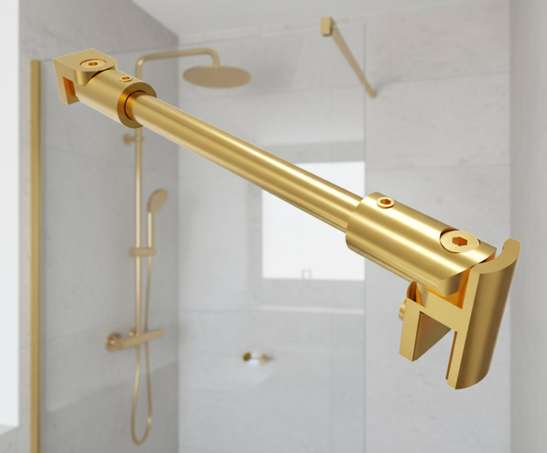 Rundes Stabistangen-Set Glas-Wand 1200 mm – Ø 12 mm, flexibel einstellbar für 8-10 mm Glas – Art.Nr. S1212SET