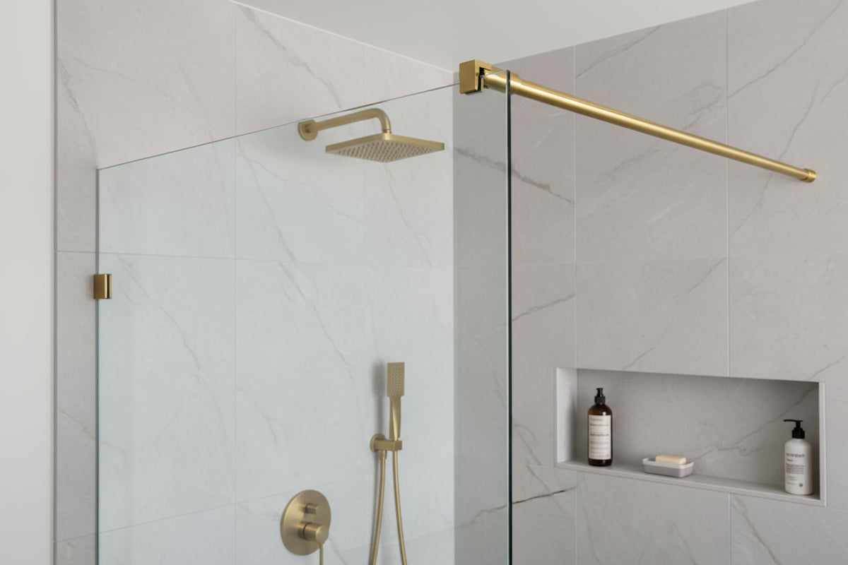 Rundes Stabistangen-Set Glas-Wand 1200 mm – Ø 12 mm, flexibel einstellbar für 8-10 mm Glas – Art.Nr. S1212SET