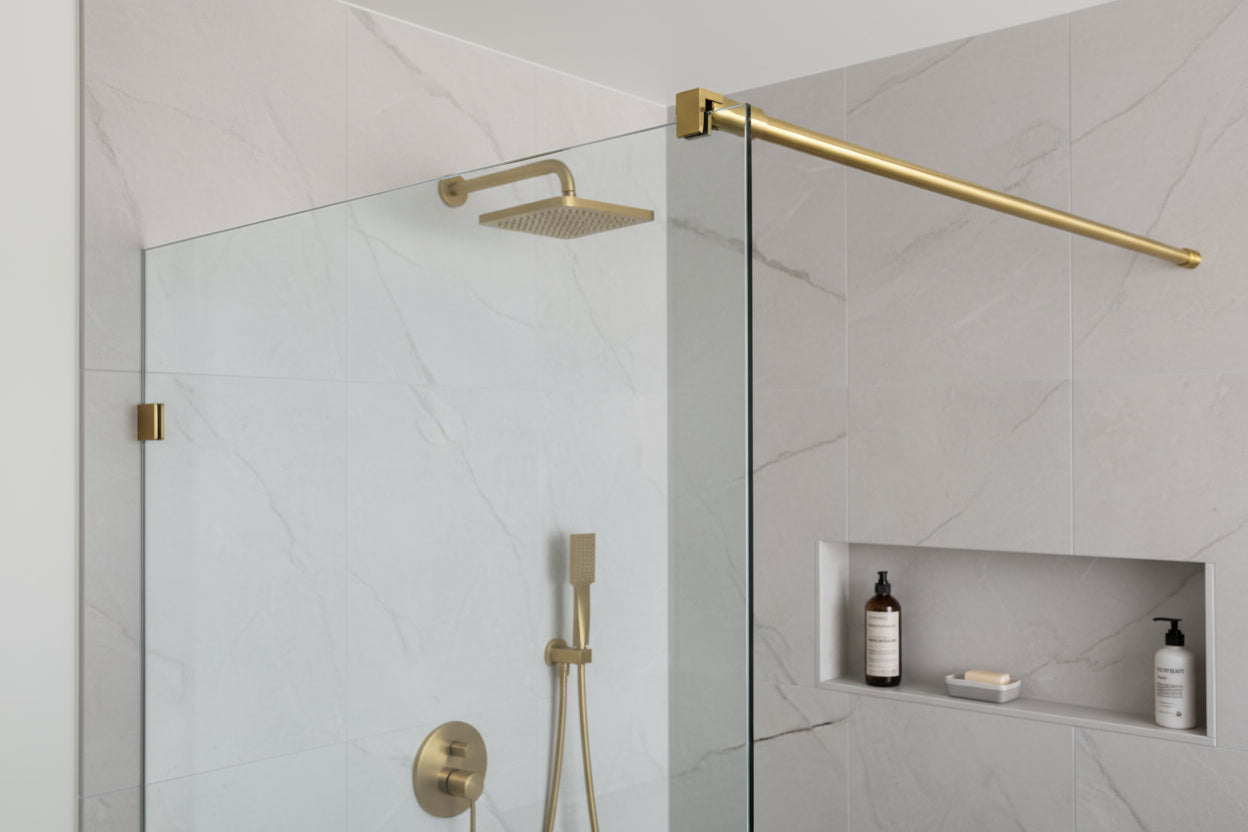 Rundes Stabistangen-Set Glas-Wand 1200 mm – Ø 12 mm, flexibel einstellbar für 8-10 mm Glas – Art.Nr. S1212SET