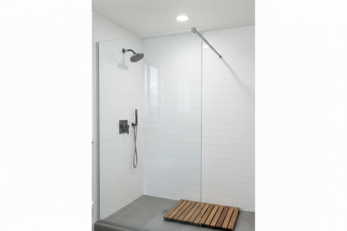 Rundes Stabistangen-Set Glas-Wand 1200 mm – Ø 12 mm, flexibel einstellbar für 8-10 mm Glas – Art.Nr. S1212SET