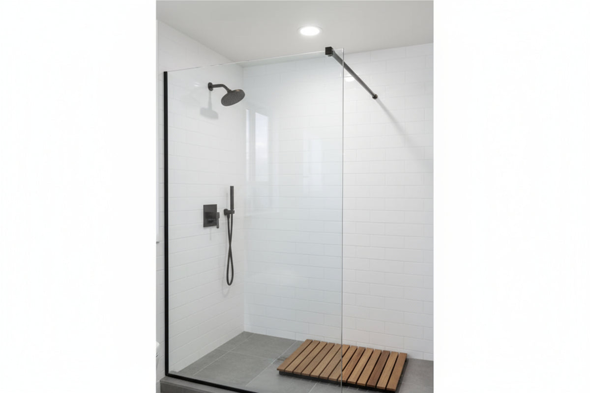 Rundes Stabistangen-Set Glas-Wand 1200 mm – Ø 12 mm, flexibel einstellbar für 8-10 mm Glas – Art.Nr. S1212SET