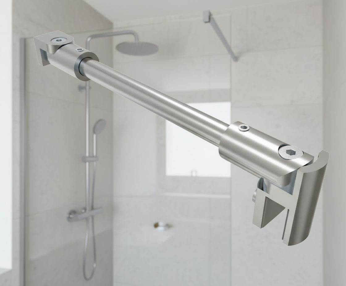 Rundes Stabistangen-Set Glas-Wand 1200 mm – Ø 12 mm, flexibel einstellbar für 8-10 mm Glas – Art.Nr. S1212SET