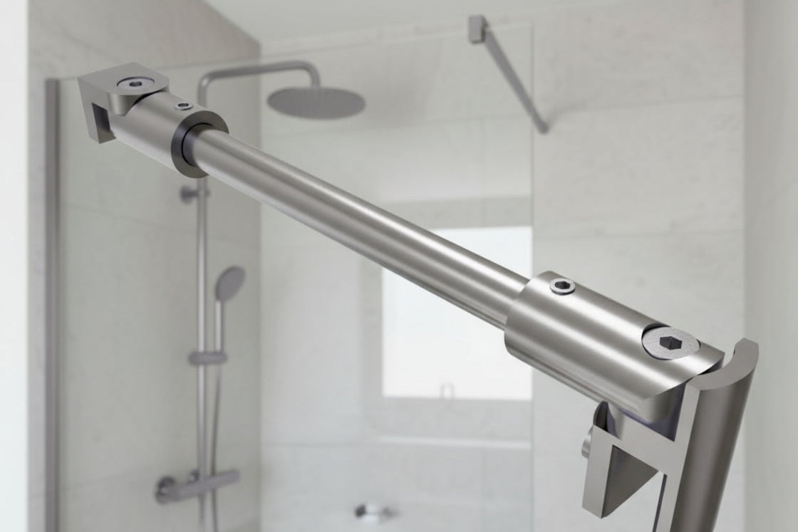 Rundes Stabistangen-Set Glas-Wand 1200 mm – Ø 12 mm, flexibel einstellbar für 8-10 mm Glas – Art.Nr. S1212SET