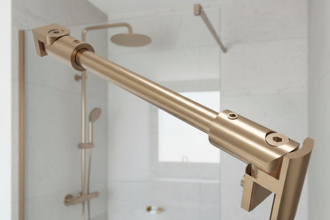 Rundes Stabistangen-Set Glas-Wand 1200 mm – Ø 12 mm, flexibel einstellbar für 8-10 mm Glas – Art.Nr. S1212SET