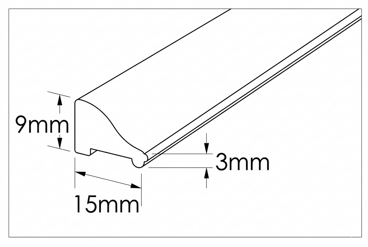 Schwallprofil aus Metall 15 x 9 mm, für Duschen aus Glas, Vollmaterial, robust und langlebig Art.Nr. S1L