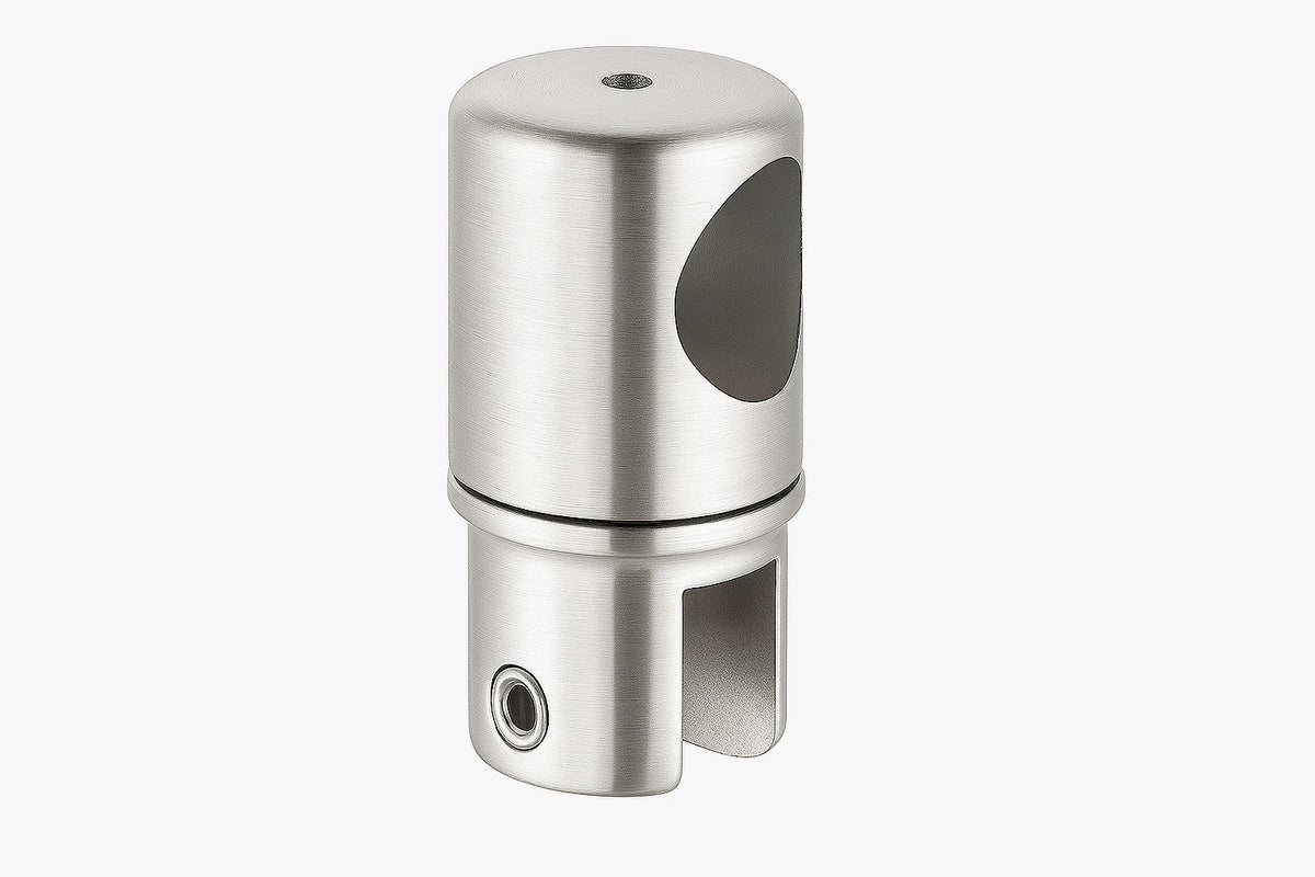 Drehbarer Glashalter für Stabilisierungsstange Ø 19 mm – Endstück, 8-10 mm Glas, zylindrisch