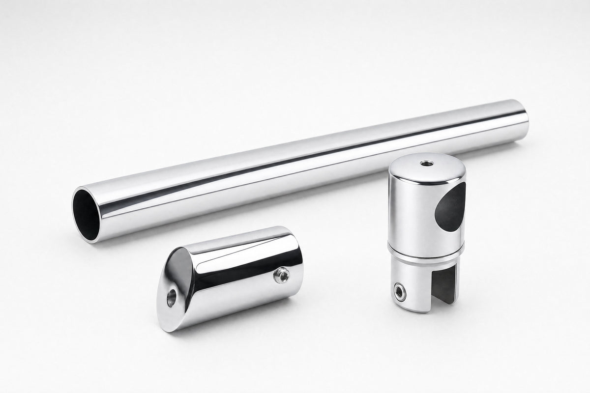 Stabistangen-Set SBB22SET in Chrom glanz: Rohr Ø 19 mm, Wandhalter 22,5° und drehbarer Glashalter S4V