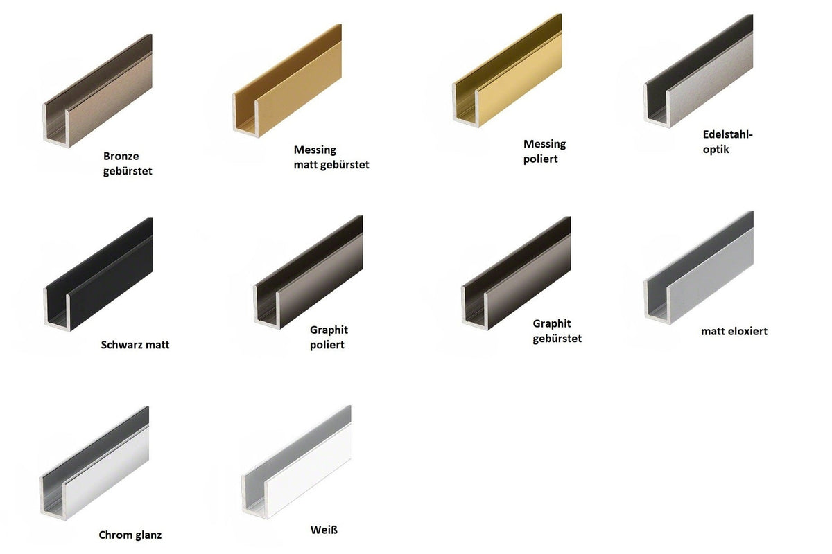 Alu U-Profil zur innenseitigen Silikonverklebung einer Glasscheibe, in 13 Farben, Art.Nr. SDCD3812