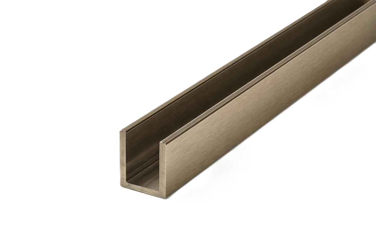 Alu U-Profil, Farbe: Bronze gebürstet, zur innenseitigen Silikonverklebung, Art.Nr. SDCD3812