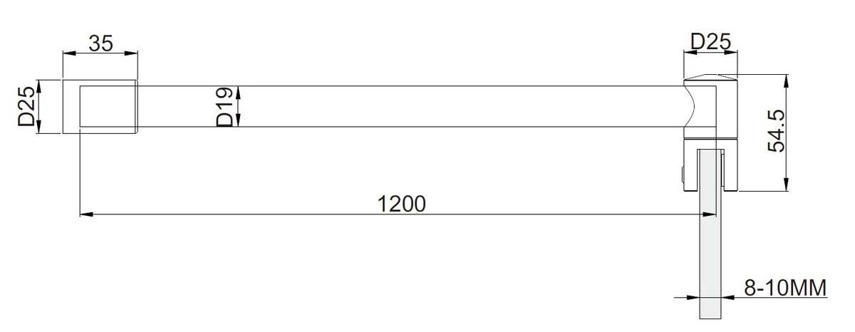 Edelstahl Stabistangen-Set Glas-Wand 90°, Ø 19 mm, für 8-10 mm Glas, Art.Nr. SE1912SET