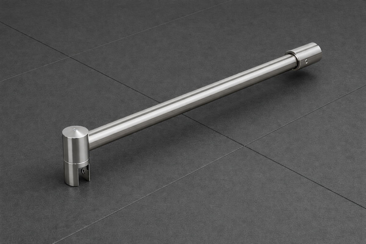 Edelstahl Stabistangen-Set Glas-Wand 90°, Ø 19 mm, für 8-10 mm Glas, Art.Nr. SE1912SET