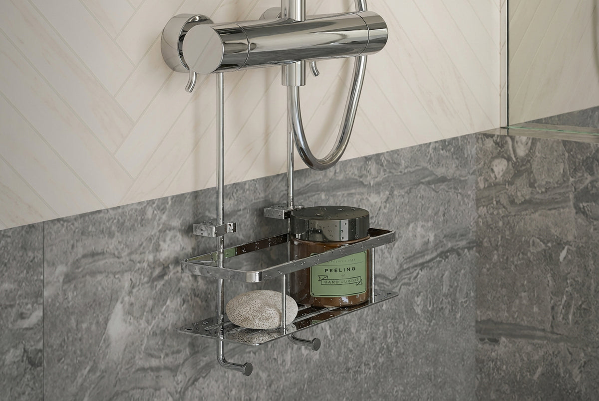 SIDELINE Duschkorb an Aufputz-Armatur, 250 × 100 mm, Chrom poliert oder Schwarz