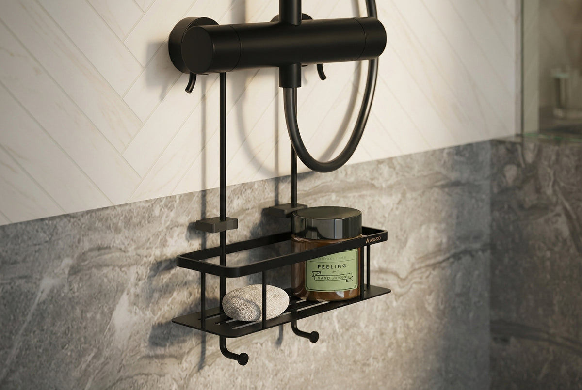 SIDELINE Duschkorb an Aufputz-Armatur, 250 × 100 mm, Chrom poliert oder Schwarz