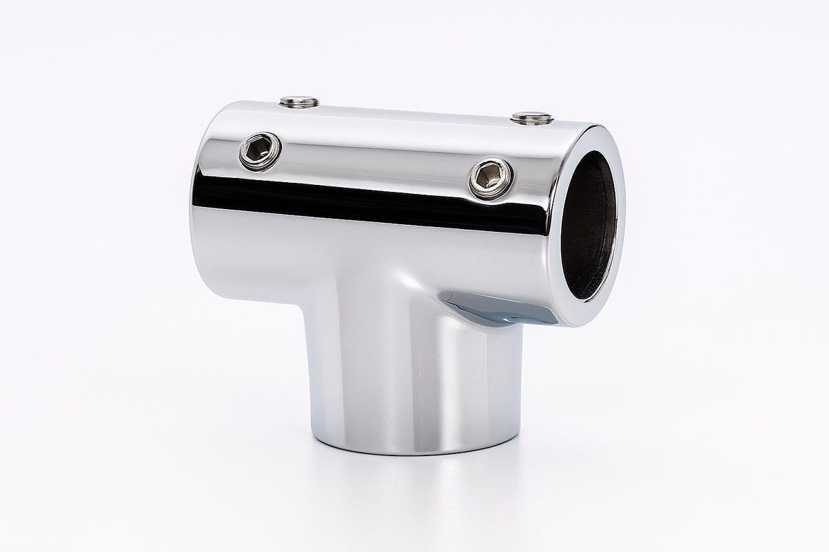 T-Verbinder kurz für Stabilisierungsstange Ø 19 mm – 90° Glasverbindungen, massives Messing