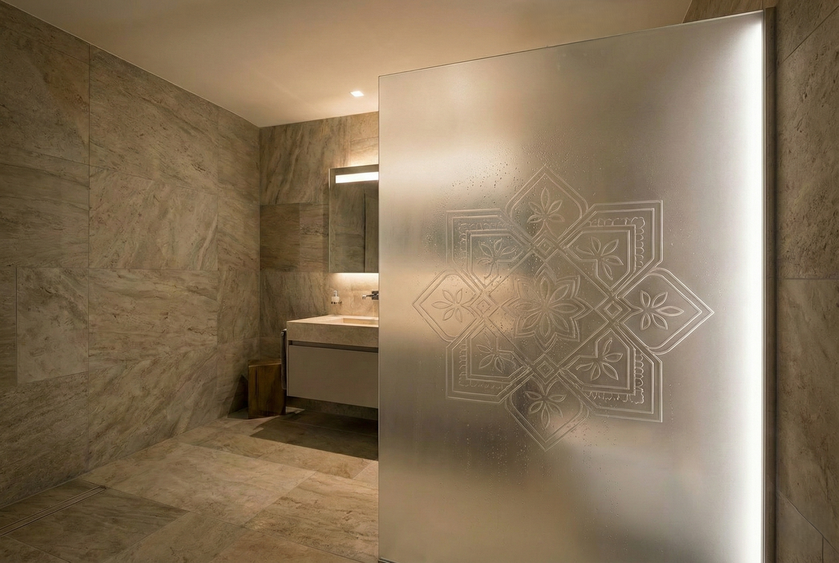 Mehrpreis: Satinato-Glas als Upgrade für gelaserte Duschtrennwände