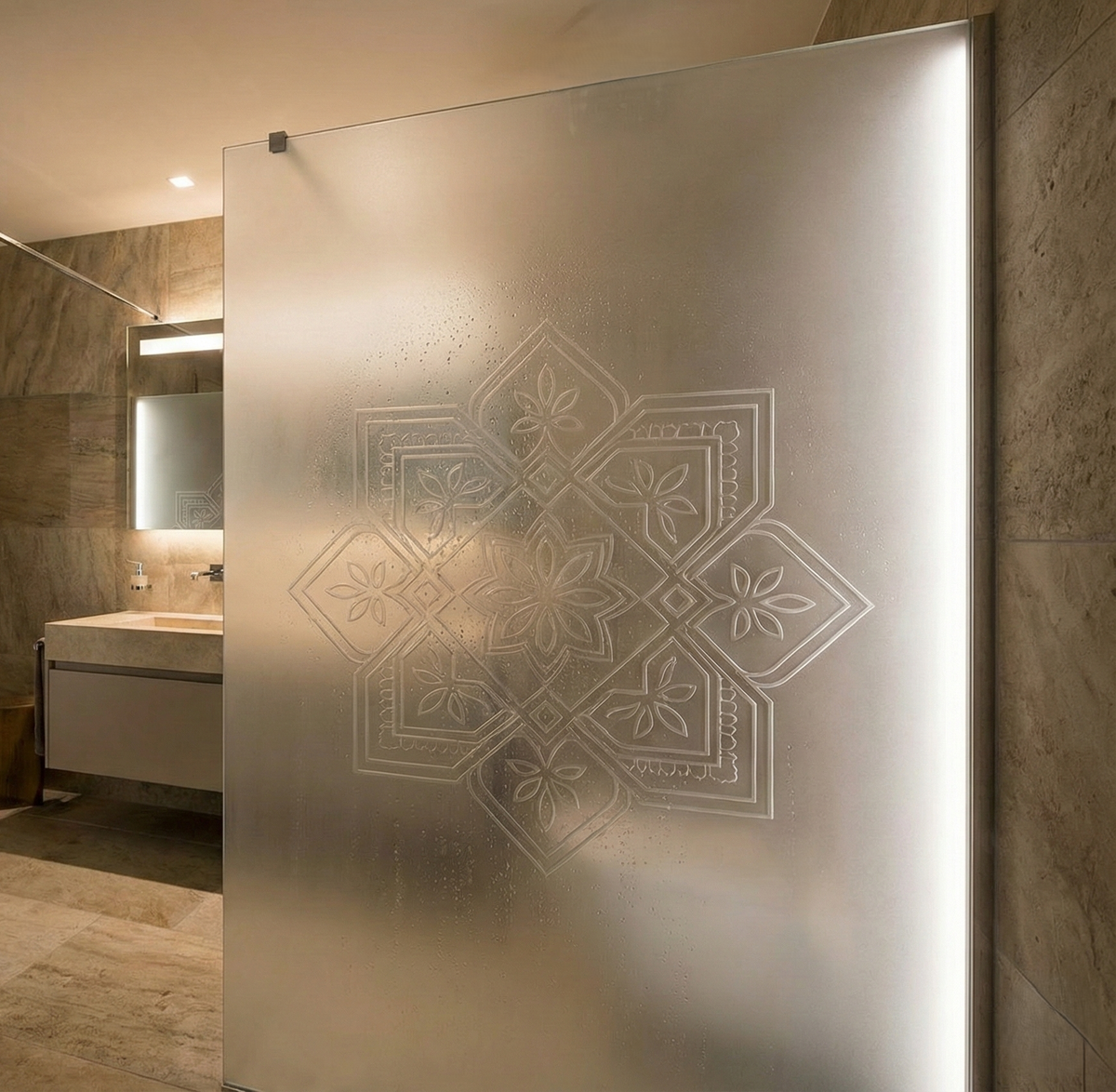 Mehrpreis: Satinato-Glas als Upgrade für gelaserte Duschtrennwände