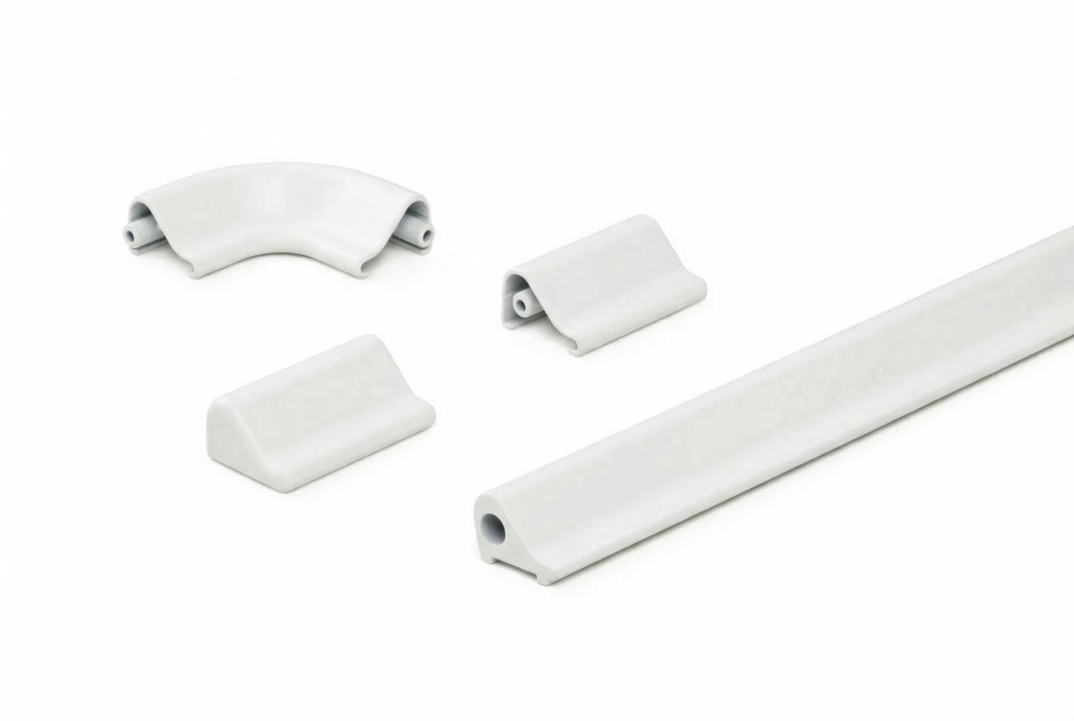 Schwallschutzprofil Komplett-Set  aus Alu mit Bogenstück u. Endstücken für Eckduschen | Chrom oder Weiß