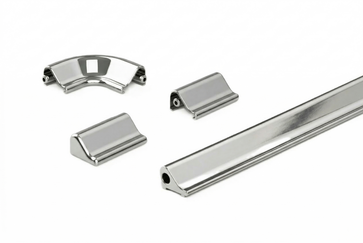 Schwallschutzprofil Komplett-Set  aus Alu mit Bogenstück u. Endstücken für Eckduschen | Chrom oder Weiß