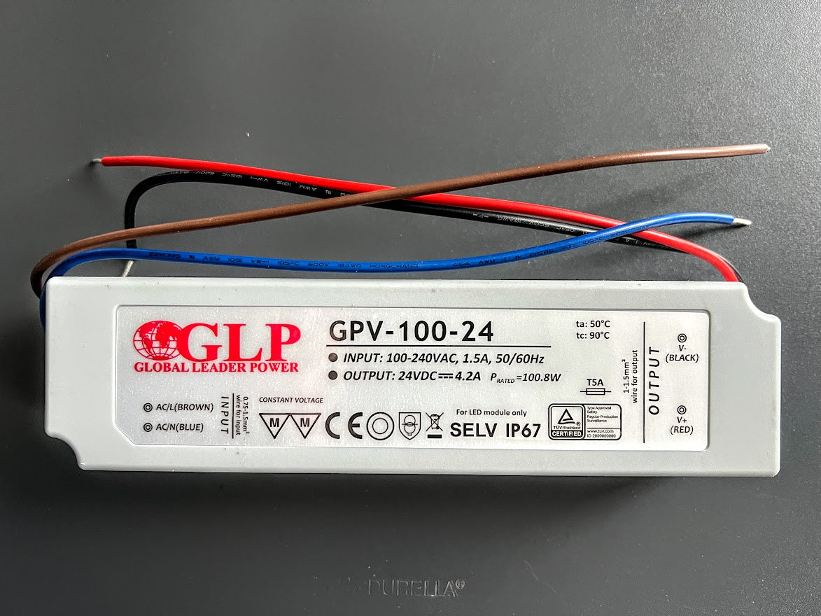 IP67 Wasserdichter Transformator für LED Streifen Beleuchtung, LED Trafo 100W, 4,2A, 24V, IP67, Art.Nr. 007209