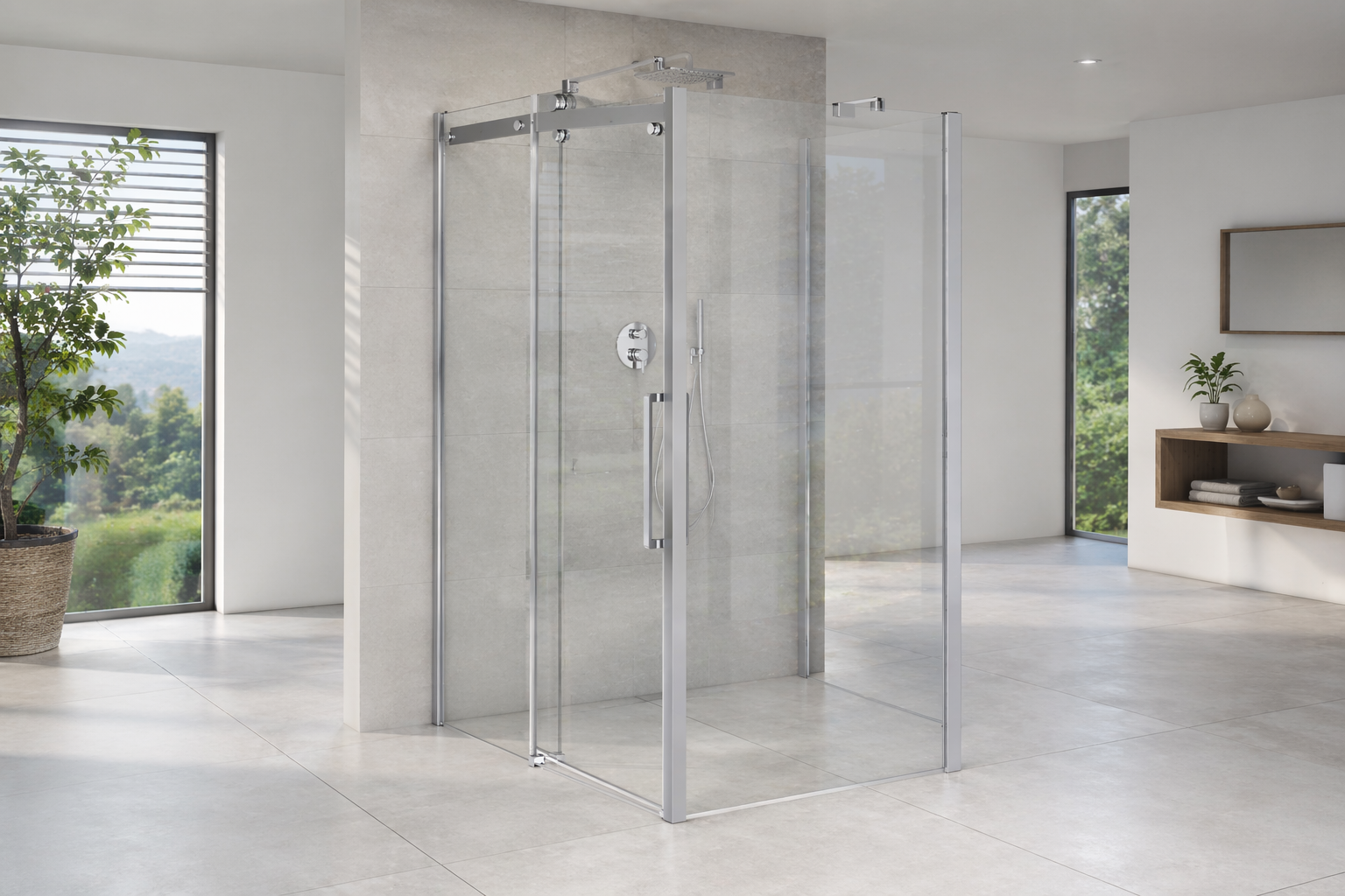 XXL Großraumdusche Schiebetür mit zwei Seitenwänden als U-Kabine, 8 mm ESG-Glas, EasyCare, 200 cm hoch