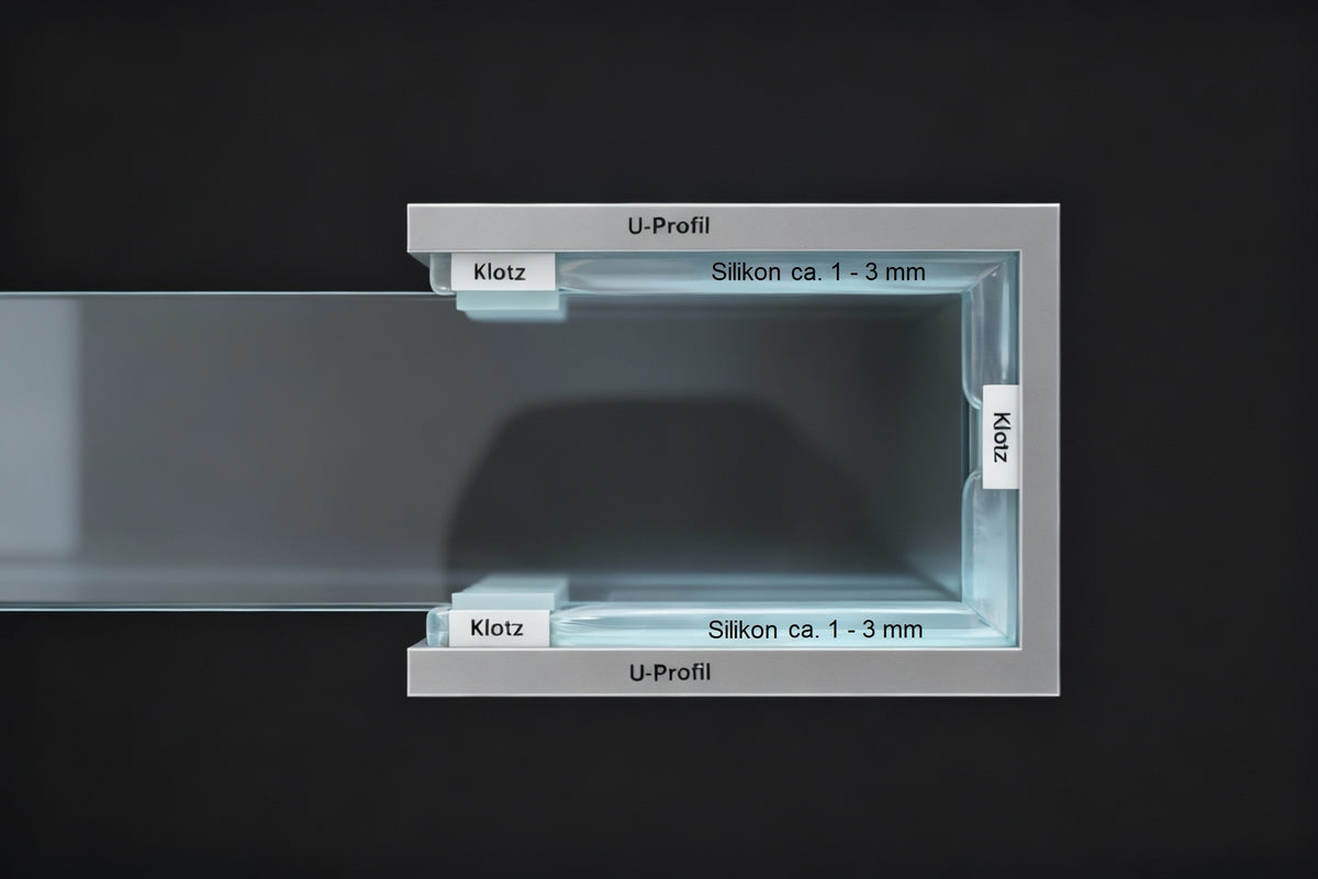 Alu-U-Wandprofil zur innenseitigen Silikonverklebung, Art.Nr. SDCD38/12