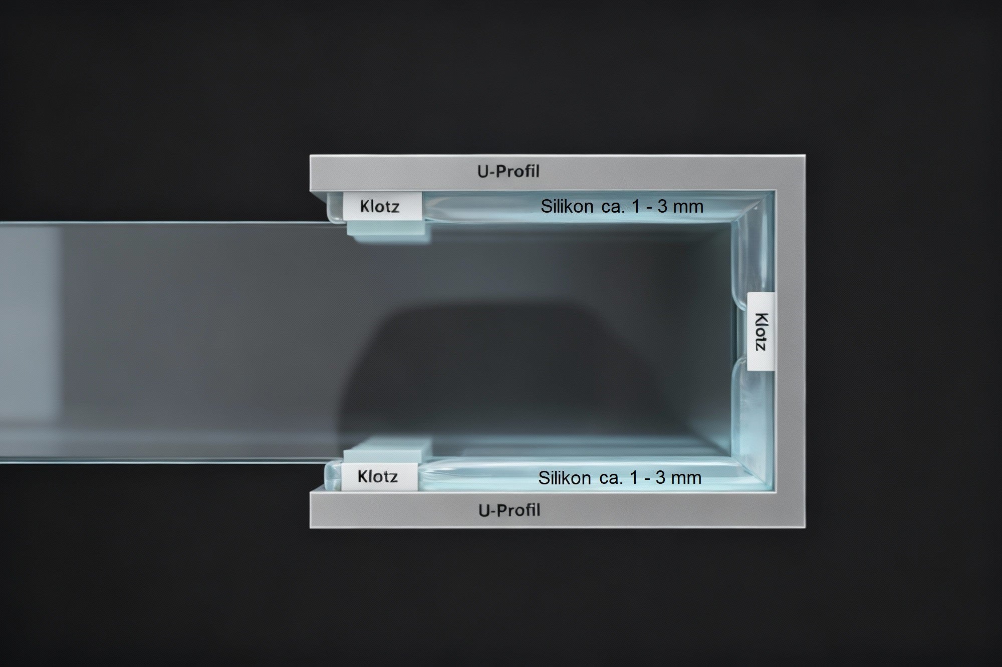 Alu-U-Wandprofil zur innenseitigen Silikonverklebung, Art.Nr. SDCD38/12