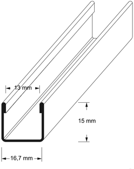 Edelstahl-U-Wandprofil für 8 und 10 mm Glas – Höhe 15 mm – K220 matt oder 3D-poliert – Art.Nr. UB15