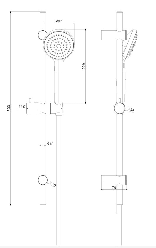 Brausegarnitur mit Handbrause – 1 Strahlart, chrom, 600 mm Wandstange