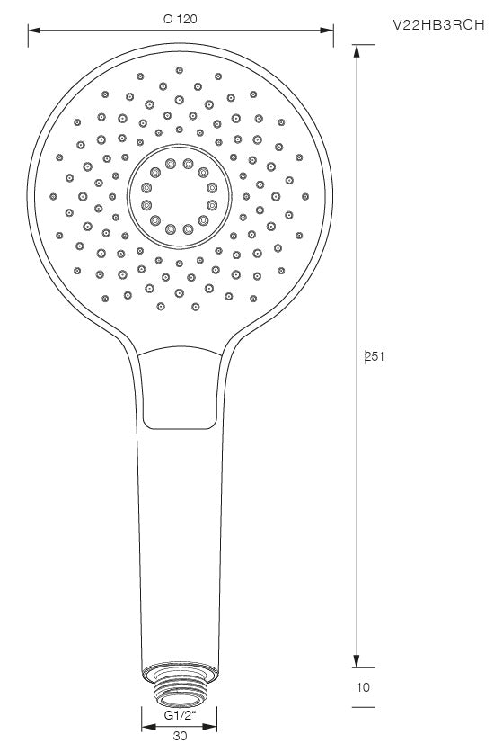 Vigour Handbrause V3 individual 2.2 verchromt – 3 Strahlarten, rund, komplett verchromt – Art.Nr. V22HB3RCH
