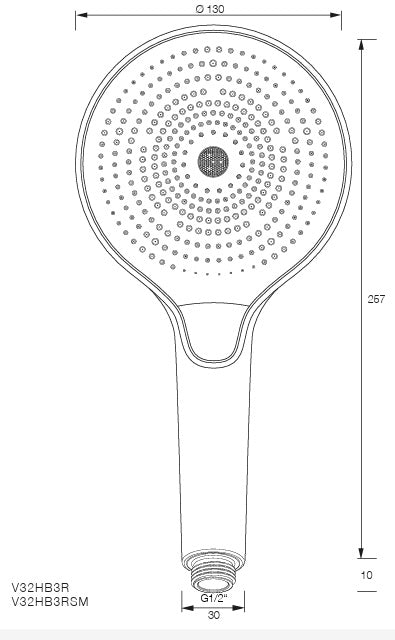 Vigour Handbrause V3 schwarz matt – 3 Strahlarten, Ø 130 mm, rund, Antikalk – Art.Nr. V32HB3RSM