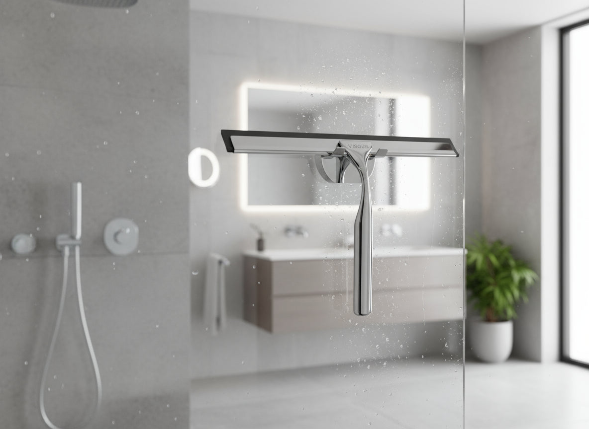 Vigour Duschwischer mit Wandhalterung verchromt – Silikonlippe hellgrau &amp; Edelstahl-Schiene – Art.Nr. V3DW