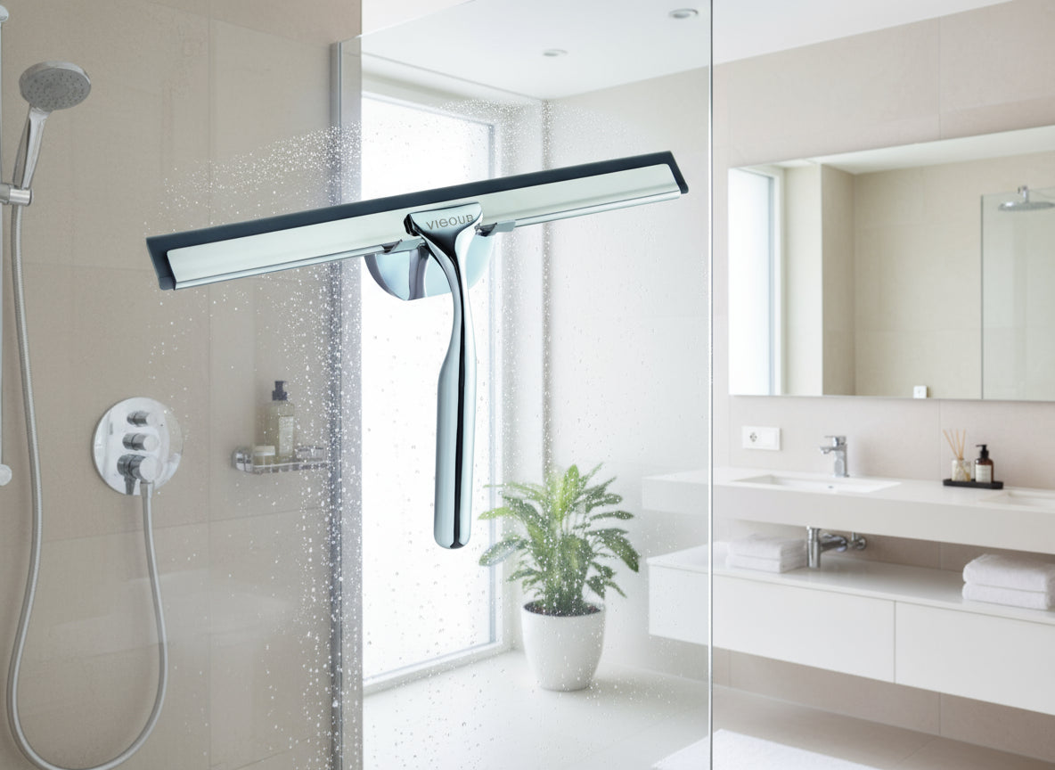 Vigour Duschwischer mit Wandhalterung verchromt – Silikonlippe hellgrau &amp; Edelstahl-Schiene – Art.Nr. V3DW