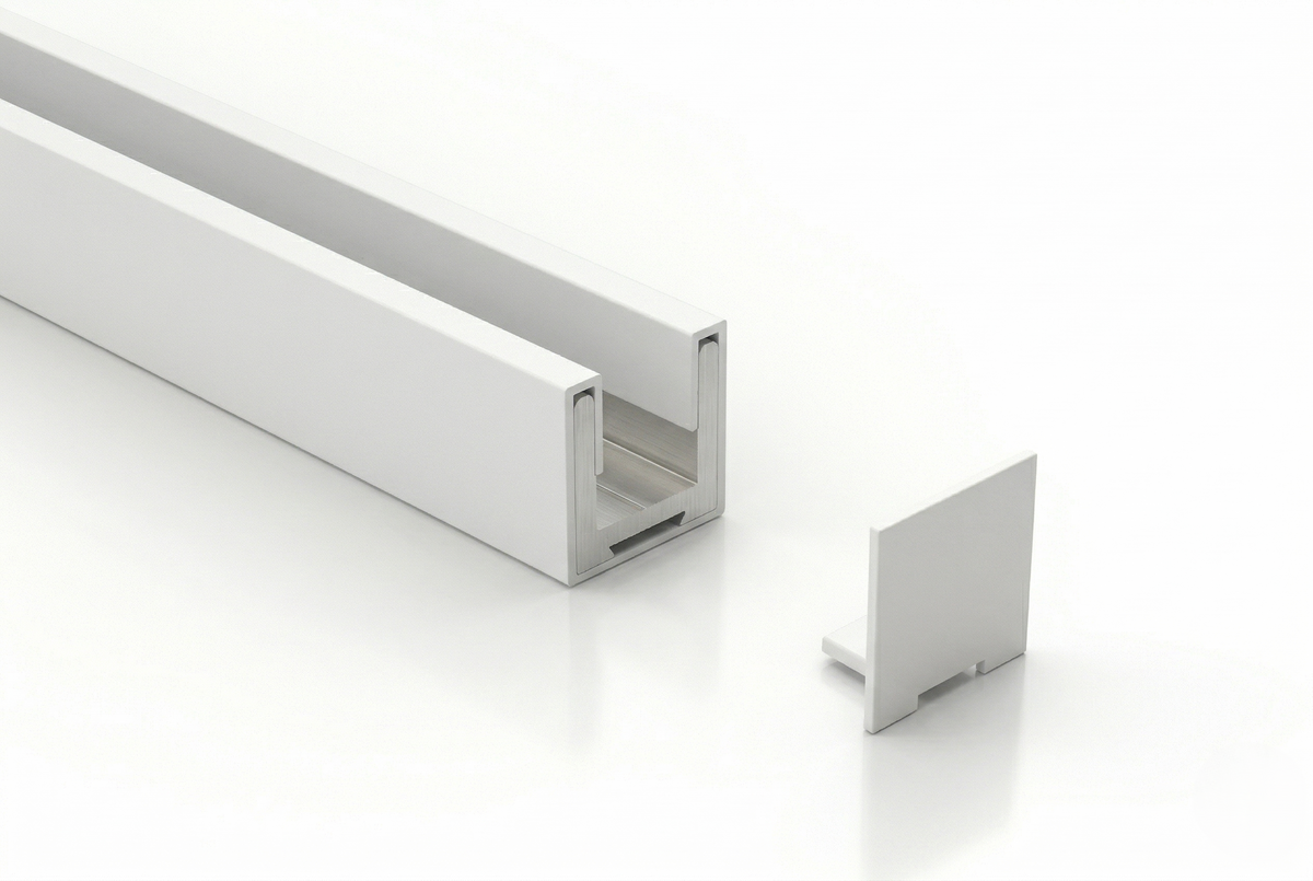 U-Profil mit Edelstahlmantel für 8 mm ESG in 11 Farben, 2400 mm, inkl. 2 Endkappen