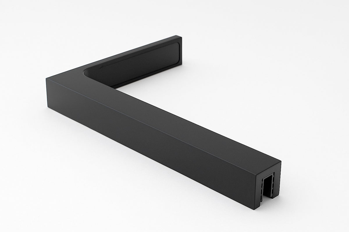 90° Stabilisierungswinkel 220 mm – für freistehende Glaswände ohne Glasbohrung, Schwarz matt