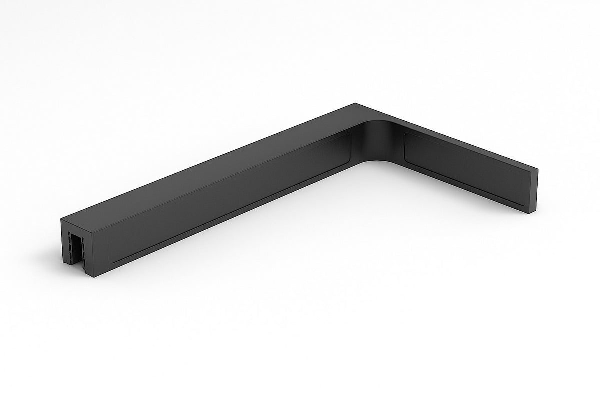 90° Stabilisierungswinkel 220 mm – für freistehende Glaswände ohne Glasbohrung, Schwarz matt