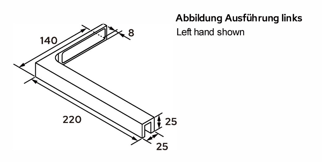 90° Stabilisierungswinkel 220 mm – für freistehende Glaswände ohne Glasbohrung