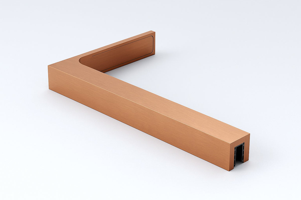 90° Stabilisierungswinkel 220 mm – für freistehende Glaswände ohne Glasbohrung, Kupfer