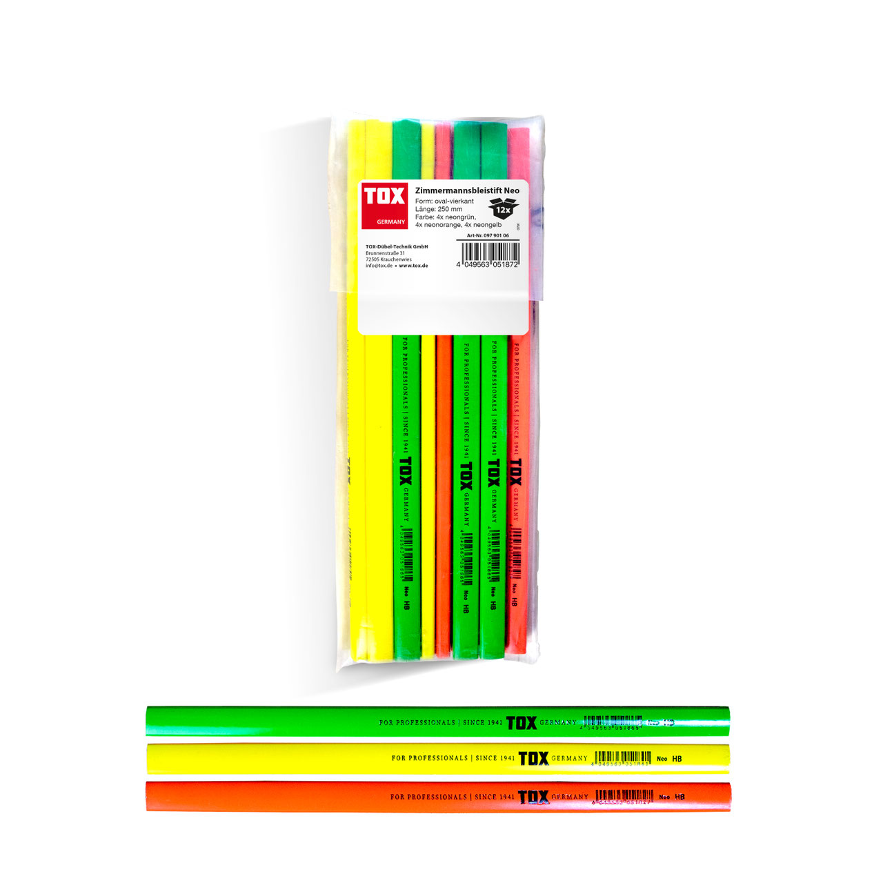 TOX Zimmermanns-Bleistift Neon – 250 mm, Härtegrad HB