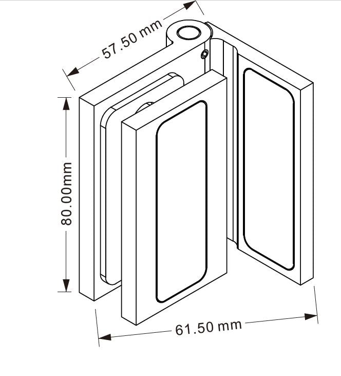 ALTEA Duschtürband 90° technische Zeichnung mit Maßen