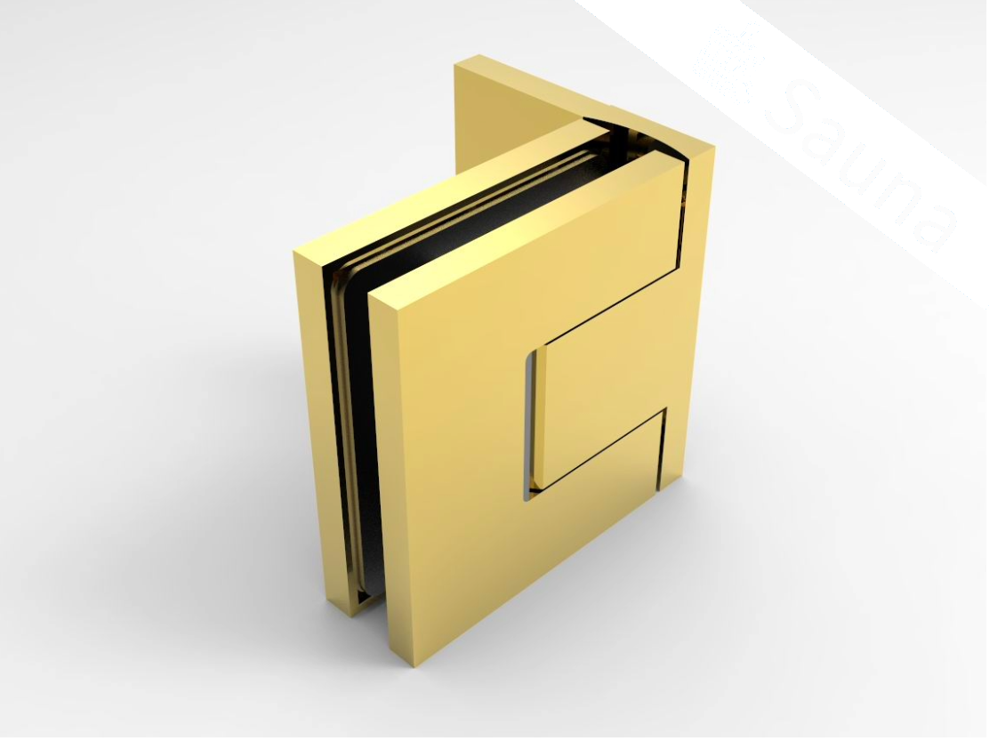 Pendeltürband Sauna 90° Glas-Wand in Messing poliert goldfarbig